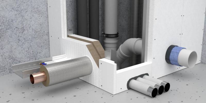 Cross-section of an installation shaft with integrated fire protection seals.