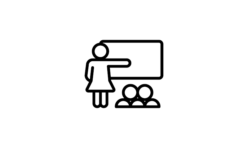 Icon of a person showing spectators something on a blackboard.