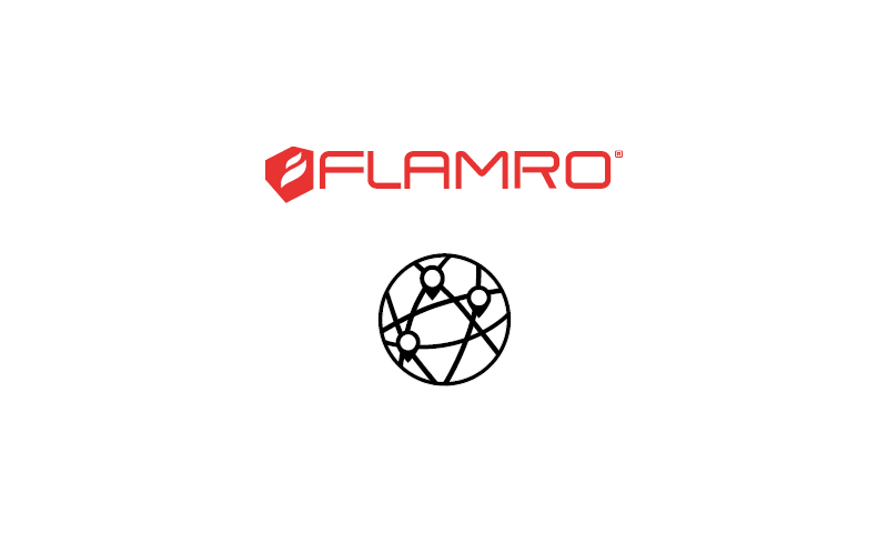 Das Logo von Flamro steht oberhalb einer Weltkugel.