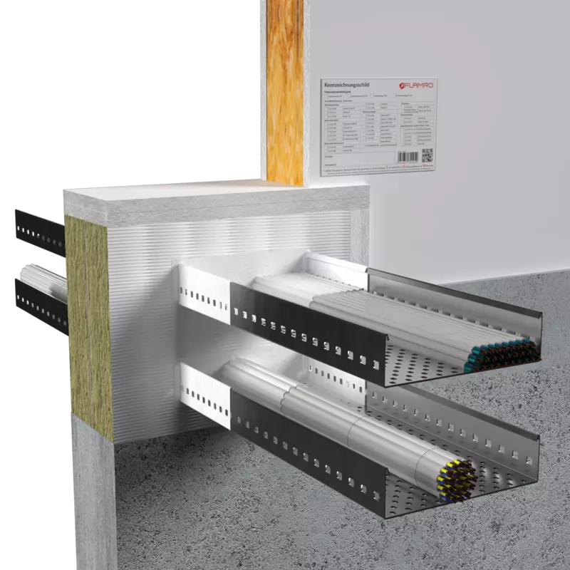 Das Abschottungssystem BS-1 Plattenschott S 90 ist in eine Wand implementiert.