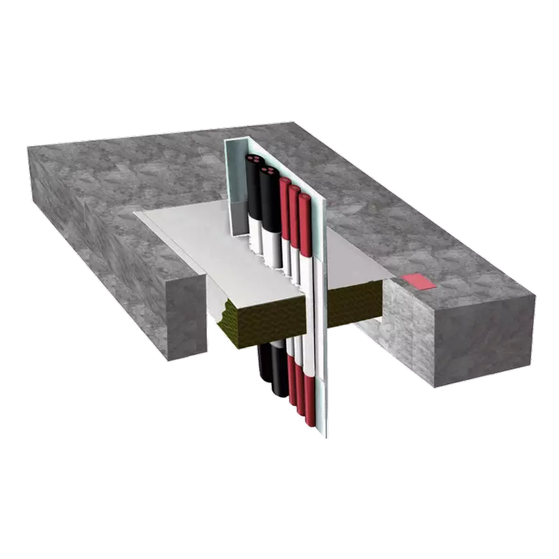 Das System Flammotect 90 aus Mineralfaserplatten ist als Kabelabschottung in einer Wand installiert. 