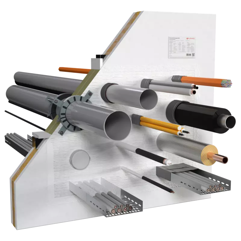 Das Brandschutzsystem Flammotect COMBI 90 schottet viele Medienleitungen ab.