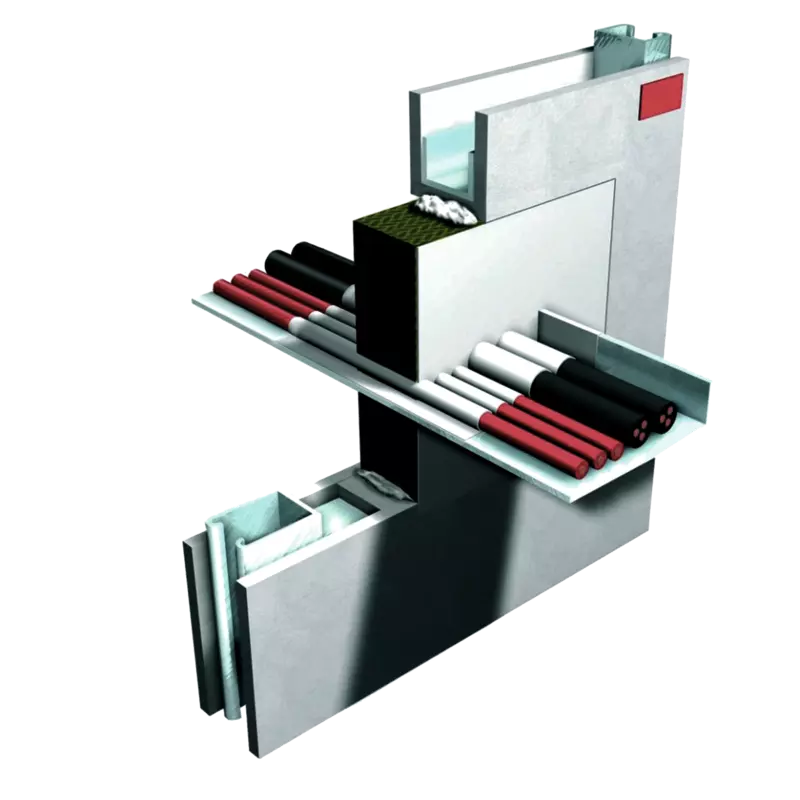 Beidseitig beschichtete Mineralfaserplatte Universalschott 30 ist zur Kabelabschottung eingesetzt.