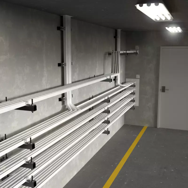 The fire protection coating FLAMMOTECT-A cable coating is applied to several cable trays.